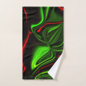 Grün und rot gekrümmte Linien über dunkelgrünem Fo Badhandtuch Set (Handtuch)