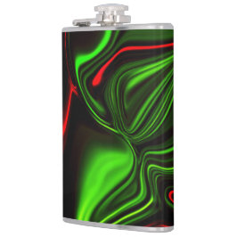 Grün und rot gekrümmte Linien über dunkelgrünem Fo Flachmann