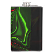 Grün und rot gekrümmte Linien über dunkelgrünem Fo Flachmann (Rückseite)