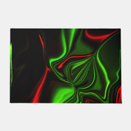 Grün und rot gekrümmte Linien über dunkelgrünem Fo Fußmatte