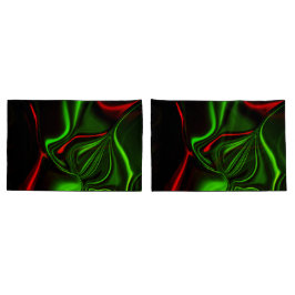 Grün und rot gekrümmte Linien über dunkelgrünem Fo Kissenbezug