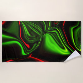 Grün und rot gekrümmte Linien über dunkelgrünem Fo Strandtuch