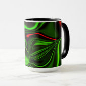 Grün und rot gekrümmte Linien über dunkelgrünem Fo Tasse (VorderseiteRechts)
