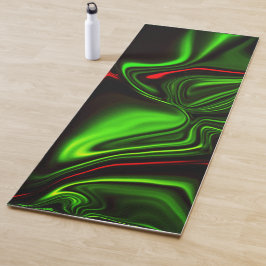 Grün und rot gekrümmte Linien über dunkelgrünem Fo Yogamatte