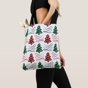 Grün und Rot gezeichnet Weihnachtsbaum Tasche
