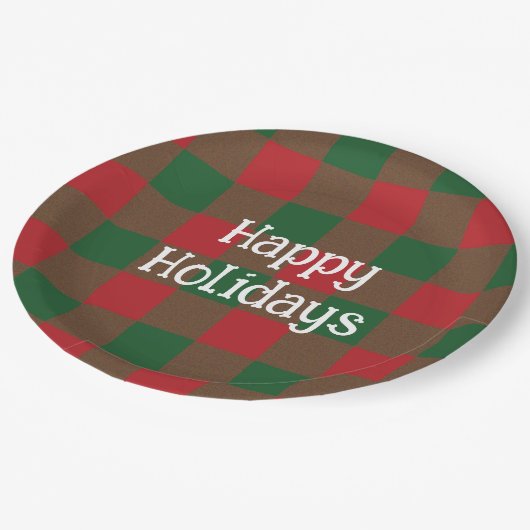 Grün und Rot Kariert Pappteller (Schrägansicht)