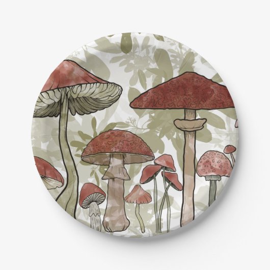 Grün und Rot Pilze Ballon Pappteller (Vorderseite)