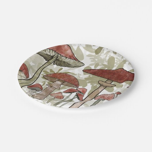 Grün und Rot Pilze Ballon Pappteller (Schrägansicht)