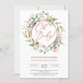 Grün und rot rosa Blumenkranz Oh Baby Einladung