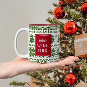 Grün und Rot Strick Sweater Personalisiert Wine Ta Zweifarbige Tasse