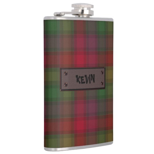 Grün und Rot, Tartan-Flasche Flachmann (Rechts)