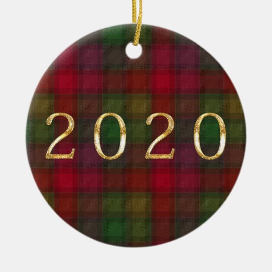 Grün und Rot, Tartan Keramik Ornament (Vorne)