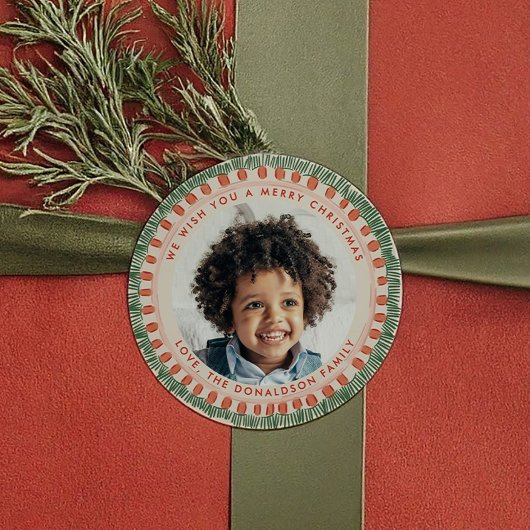 Grün und Rot Wasserfarbe Happy Fringe Foto Runder Aufkleber