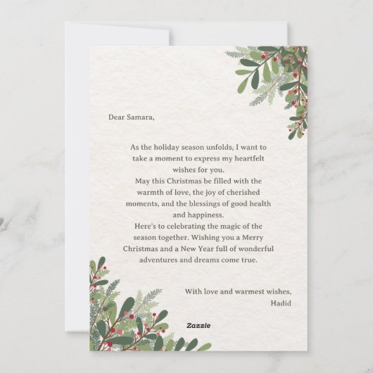 Grün und Rot Weihnachten Blume Grußkarte (Rückseite)