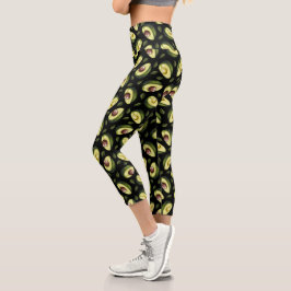 Grün- und Schwarz-Avocado-Muster Capri Leggings