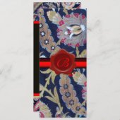 GRÜN UND SCHWARZ, BLAUER DAMASK, ROTES WAX SIEGEL EINLADUNG (Vorne/Hinten)