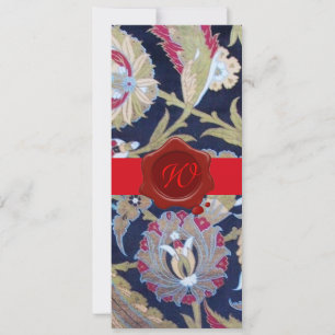 GRÜN UND SCHWARZ, BLAUER DAMASK, ROTES WAX SIEGEL  EINLADUNG