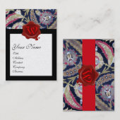 GRÜN UND SCHWARZ, BLAUER DAMASK, ROTES WAX SIEGEL  VISITENKARTE (Vorne/Hinten)