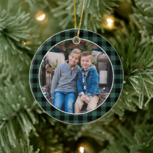 Grün und Schwarz Buffalo Karo Custom-Feiertagsfoto Keramik Ornament