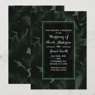Grün und Schwarz Chic Tropische Blätter Hochzeit Einladung