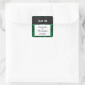 Grün und schwarz Damask Danke Quadratischer Aufkleber (Tasche)
