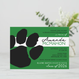 Grün und Schwarz-Eleganter Pawprint (Foto hinten) Einladung
