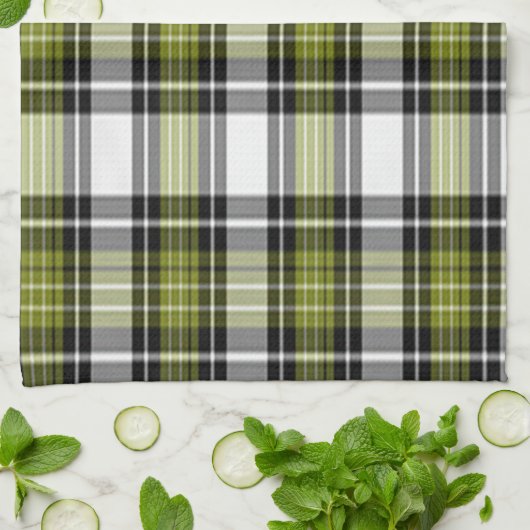 Grün und Schwarz, Kariert Geschirrtuch (Gefaltet)