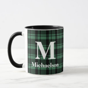 Grün und Schwarz Kariert mit Monogrammnamen Tasse