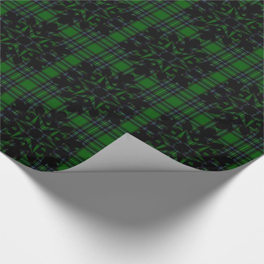 Grün und Schwarz Kariert mit Schneeflocken Geschenkpapier (Ecke)