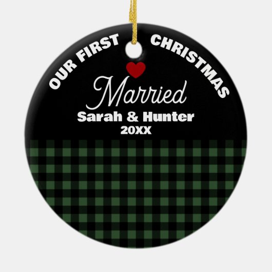 Grün und Schwarz Kariert Unser 1. Weihnachtsfest V Keramik Ornament (Hinten)