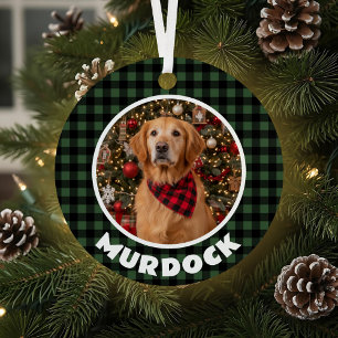 Grün und Schwarz Kariert Weihnachten Personalisier Ornament Aus Metall