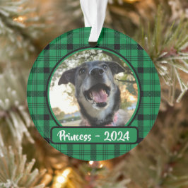 Grün und Schwarz Karierter Hund Foto Weihnachten Ornament