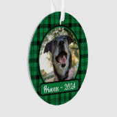 Grün und Schwarz Karierter Hund Foto Weihnachten Ornament (Vorderseite)