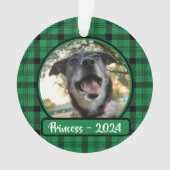 Grün und Schwarz Karierter Hund Foto Weihnachten Ornament (Vorderseite)