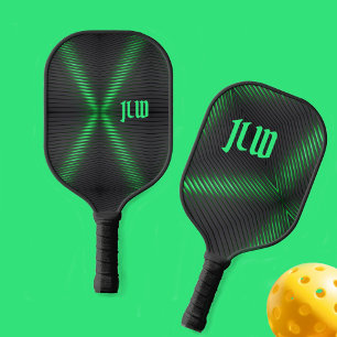 Grün und Schwarz Streifen Abstrakt mit Initial Pickleball Schläger