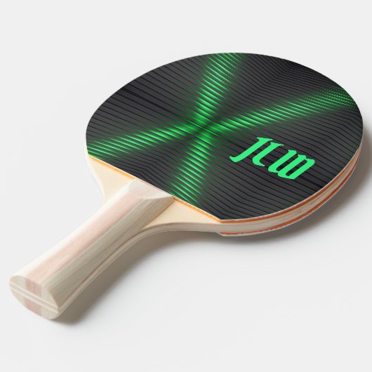 Grün und Schwarz Streifen Techno mit Initialen Tischtennis Schläger (Vorderseite)