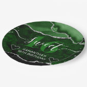 Grün und Silberner Glitzer Agate Marble Sweet 16 Pappteller (Schrägansicht)