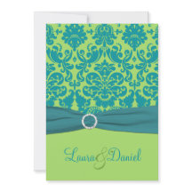 Grün und Türkis-Damast-Hochzeits-Einladung