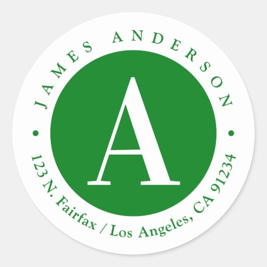 Grün und Weiß 2 | Monogramm-Rücksendeadresse Runder Aufkleber (Vorderseite)