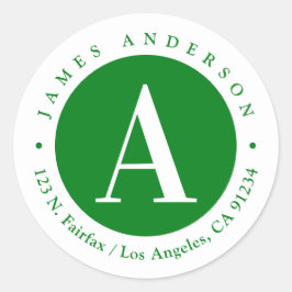 Grün und Weiß 2 | Monogramm-Rücksendeadresse Runder Aufkleber