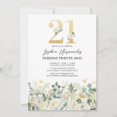 Grün und Weiß Blüten 21. Geburtstag Party Einladung (Vorderseite)