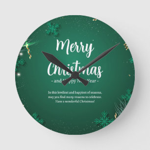 Grün und Weiß Einfache Weihnachtsfeier 8" Acrylic Runde Wanduhr