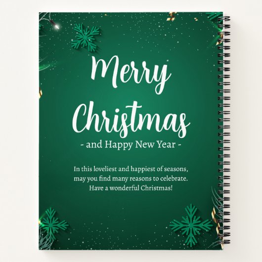 Grün und Weiß Einfaches Weihnachtsfest 8,5" x 11" Notizblock (Rückseite)