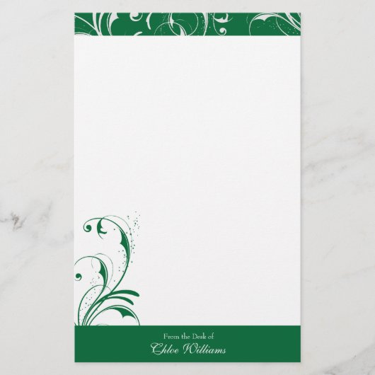Grün und Weiß-Elegant Geblüht Briefpapier (Vorderseite)