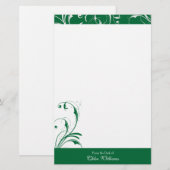 Grün und Weiß-Elegant Geblüht Briefpapier (Vorne/Hinten)