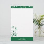 Grün und Weiß-Elegant Geblüht Briefpapier (Stehend Vorderseite)