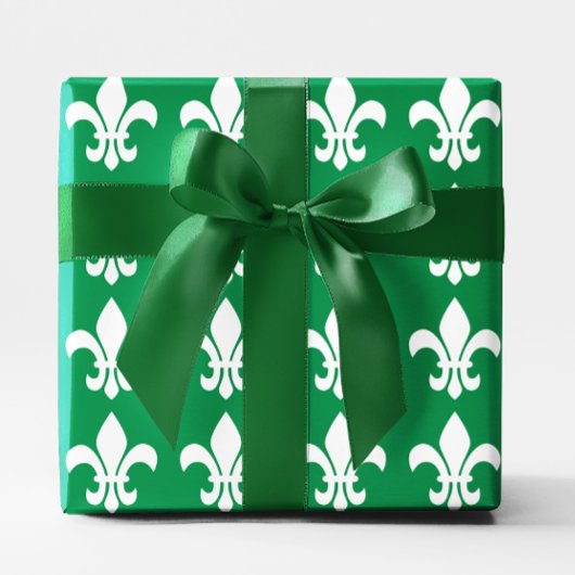 Grün und Weiß Fleur de Lys Geschenkpapier
