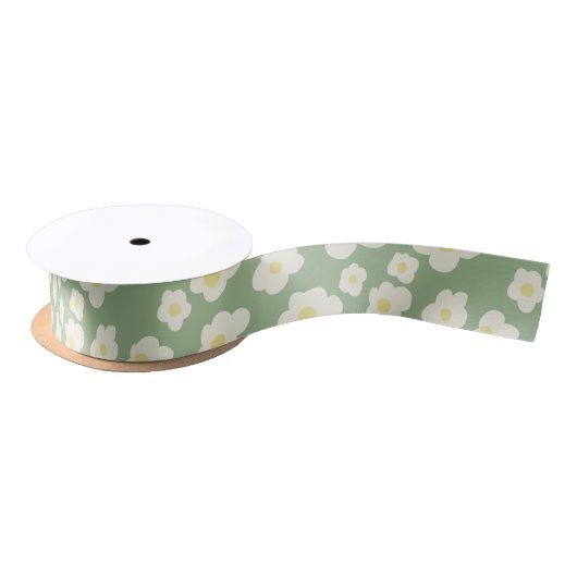 Grün und weiß floral satinband (Spule)