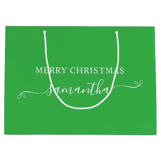 Grün und Weiß Frohe Weihnachtsbäume Unterschrift Große Geschenktüte (Vorderseite)