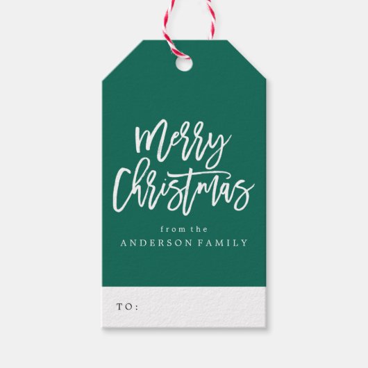 Grün und Weiß frohe Weihnachtsskripttage Geschenkanhänger (Vorderseite)